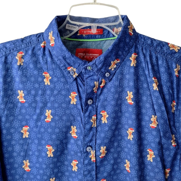 Drill Clothing Co. Large Blue Gingerbread Collared Button Down Long Sleeve Shirt - Picture 5 of 16